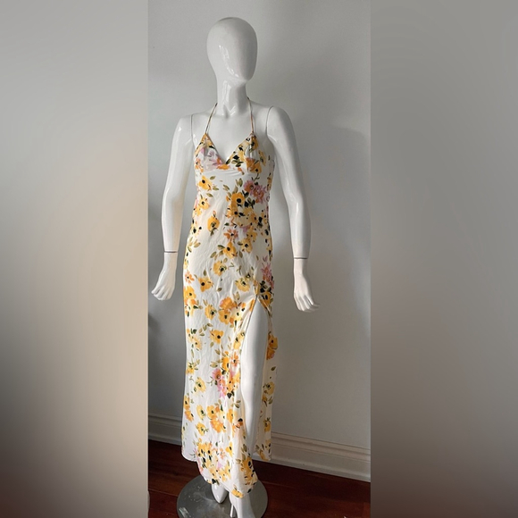 Princess Polly Yellow Floral Maxi Dress Open Back Tie Strap Slip Dress Size 2 - Picture 9 of 10